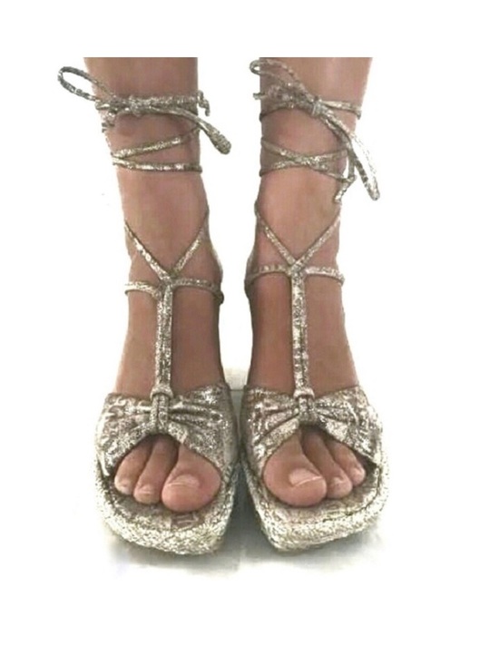 Stuart Weitzman Shoes - Stuart Weitzman Lace-Up T-Strap Platform Sandals - Silver Snake Print Size: 8M